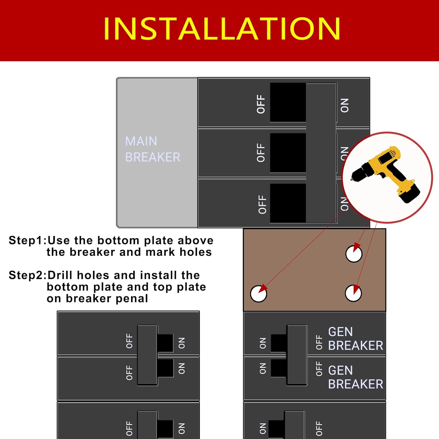 Generator Interlock Kit Compatible with General Electric GE 150 or 200 &nbsp;Amp Panels. 1 1/4" Spacing Between Main and Branch Breakers