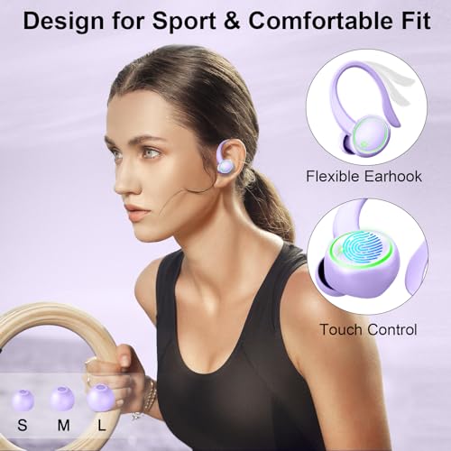 Wireless Earbuds, Bluetooth 5.4 Headphones Sports, 50H Playback Over-Ear buds with ENC Noise Cancelling Mic