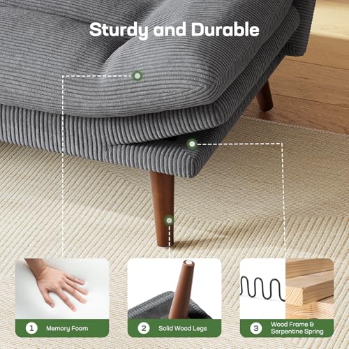 Marsail Futon Sofa Bed, Futon Couch with Adjustable Backrest & Armrests, Convertible Small Sleeper Sofa Bed for Small Apartments, Study Room, Office