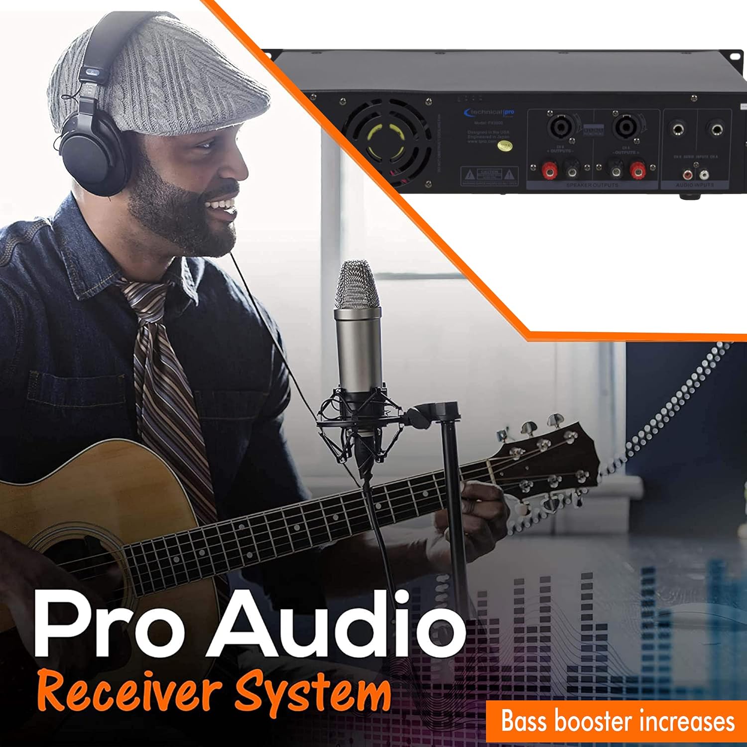 Technical Pro Professional 3000 Watts 2U 2-Channel DJ Power Amplifier with Dual Cooling Speed Fans and Integrated Power Stabilizer