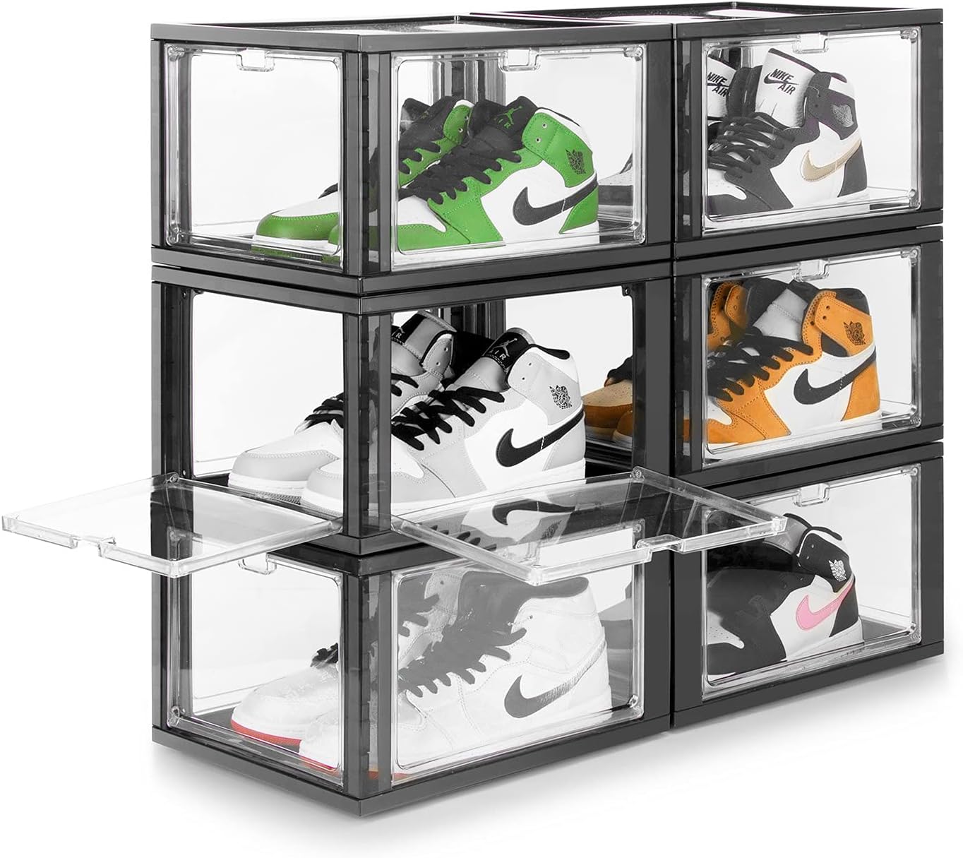 Shoe Box Organizer Stackable Plastic Shoe Storage Box Side &Front Drop Open Door Sneaker Cases Heavy Duty Shoe Container Organizer for Closets