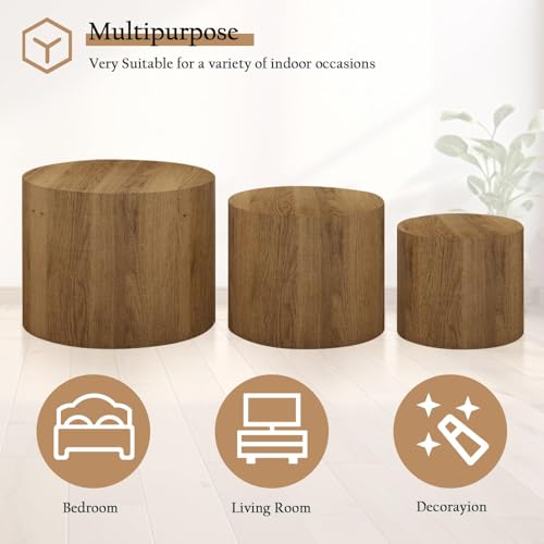 Vikiullf Nesting Coffee Table Set of 3, Round Wooden Coffee Tables, Modern Circle Table for Living Room, Bedroom, Accent Side Table