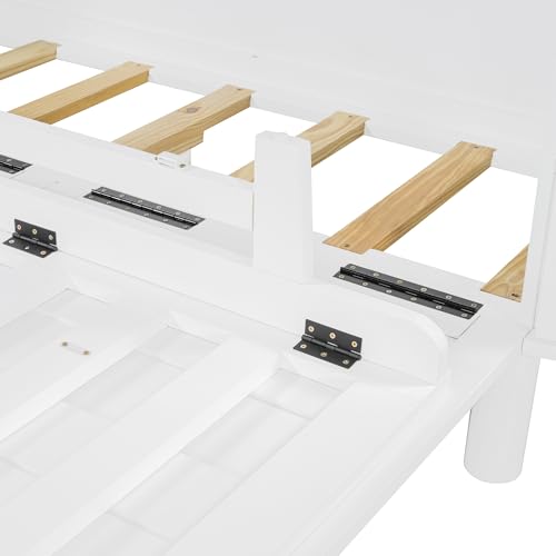 Queen Size Farmhouse Murphy Bed Cabinet with Charging Station, Foldable Platform Bed Frame with 2 Storage Drawers