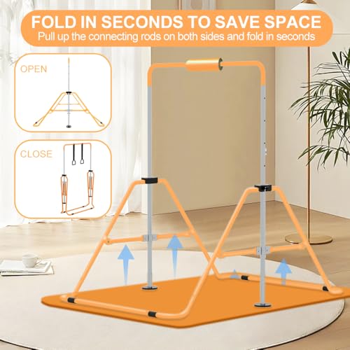 Expandable Gymnastics Bar for Kids, Adjustable Height Junior Training Kip Bar, Folding Gymnastic Horizontal Bars Monkey Bar