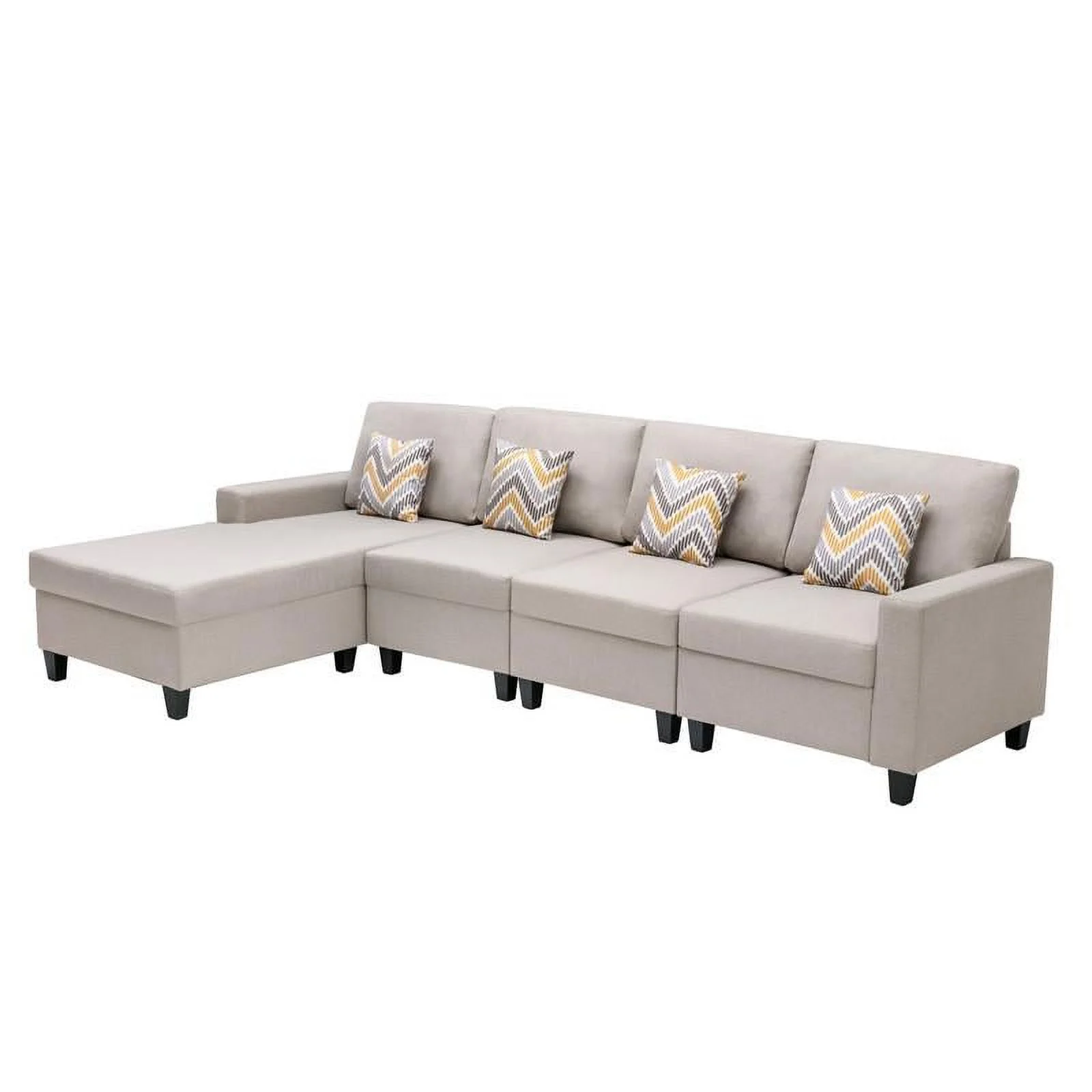 Nolan Beige Linen Fabric Reversible Sectional Sofa Chaise Interchangeable Legs