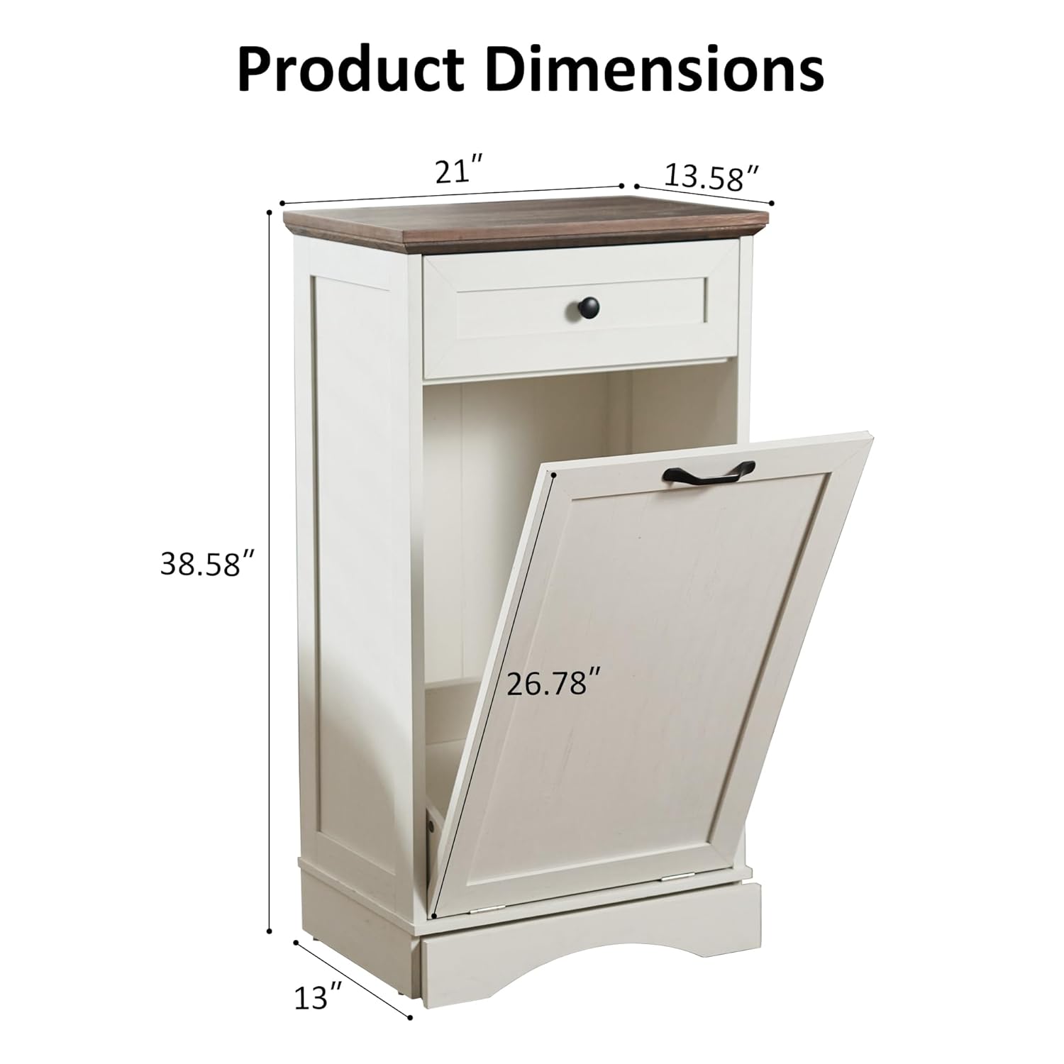 13 Gallon Tilt Out Trash Cabinet with Drawer Wood Hidden Kitchen Recycling Cabinet Free Standing Pet Proof Trash Can Laundry Cabinet for Kitchen