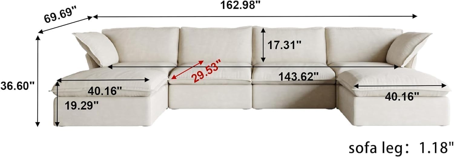 JACH U Shape Couch Sectional for Living Room, Convertible Sectional Sofa, Modern Deep Seat Cloud Couch