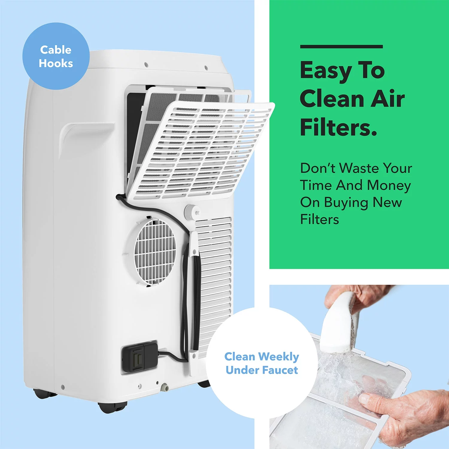 Vremi 10000 BTU Portable Air Conditioner - Easy to Move AC Unit for Rooms up to 250 Sq Ft - with Powerful Cooling Fan, Reusable Filter