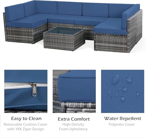 U-MAX 7 Piece Outdoor Patio Furniture Set, PE Rattan Outdoor Wicker Sectional Furniture Chair Set with Cushions and Tea Table