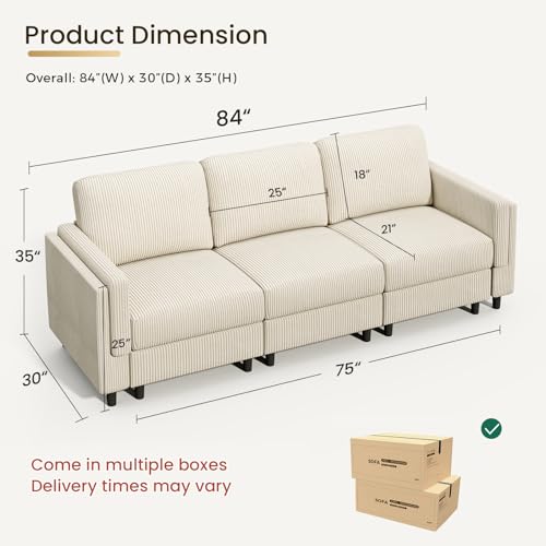 KKL Modular Sectional Sofa Bed with Storage Ottoman, Convertible L/U-Shaped Sleeper Couch for Living Room, Modern Reversible Design, Beige