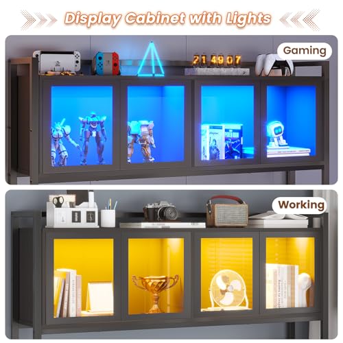 SEDETA L Shaped Gaming Desk with Drawers, L Shaped Computer Desk with Hutch and Storage Shelves, Gaming Desk with Pegboard, Led Lights