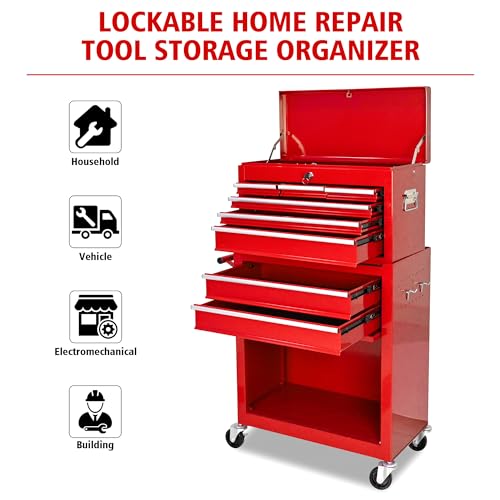5-Drawer Rolling Tool Chest, Modular Tool Cabinet with Brake Casters & Removable Drawers, Workshop Toolbox Cart for Factory/Garage, Black