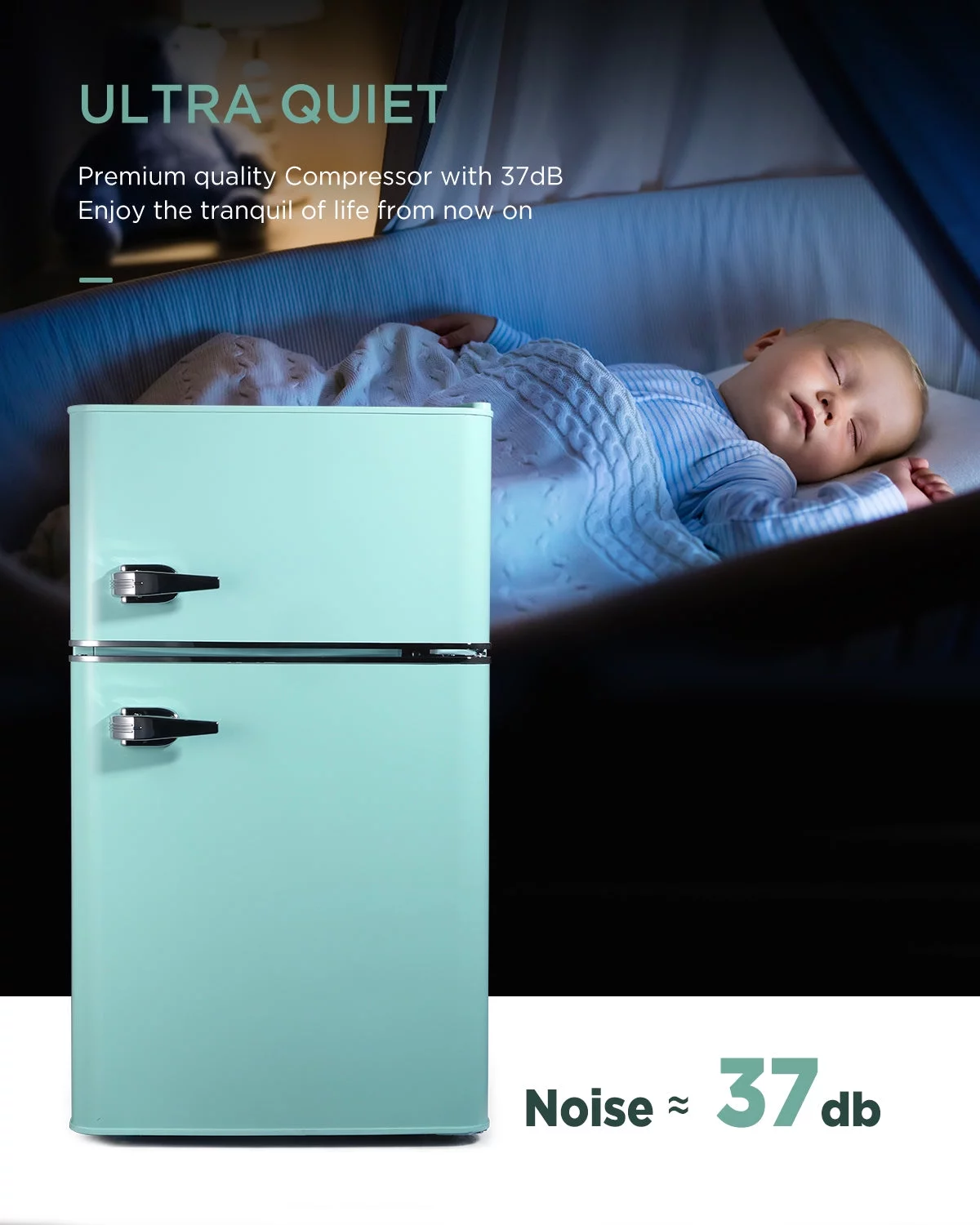Northair 3.2 Cu ft Compact Mini Refrigerator Separate Freezer, Small Fridge Double 2-Door Adjustable Removable Retro Stainless Steel Shelves,Green