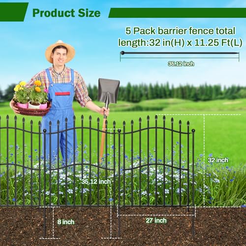 8 Panels Tall No Dig Garden Fence - 40in H x 18ft L, Reinforced Square Tube Rustproof Animal Barrier