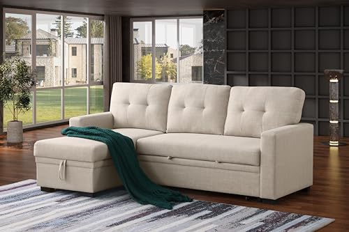 Devion Furniture Regis 4-in-1 Convertible L Shaped Couch with Pull Out Bed and Storage, Sectional Sleeper Sofa with Reversible Chaise for Living Room