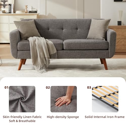 Tbfit L Shaped Couch Sofa, 80" W Mid-Century Modern Sectional Couches, 3 Seater Sofas with Wide Chaise Lounge & Two Pillows