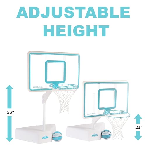 Dunn-Rite Splash & Shoot Outdoor Adjustable Height Swimming Pool Basketball Hoop w/Ball, Base, & 18 Inch Stainless Steel Rim for Adults & Kids