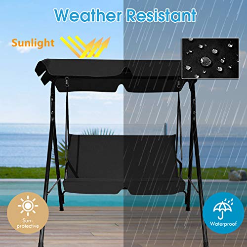 Tangkula 3 Person Porch Swing, Patio with Removable Cushion & Powder-Coated Steel Frame, Outdoor Swing with Canopy for Porch, Backyard, Garden
