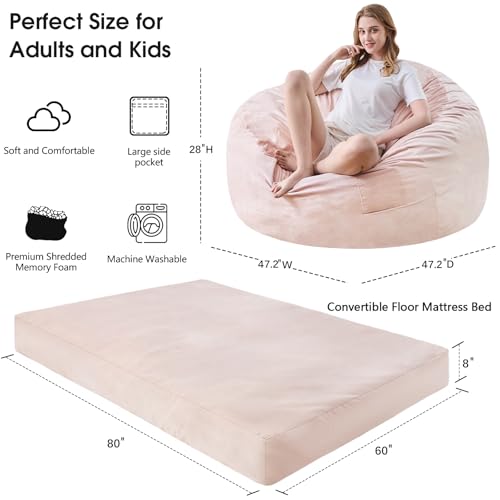 Bean Bag Chairs for Adults - Giant Bean Bag Chair Convertible Bean Bag Bed - Beanbag Chair with Micro Fiber Cover/Furniture Foam Filler