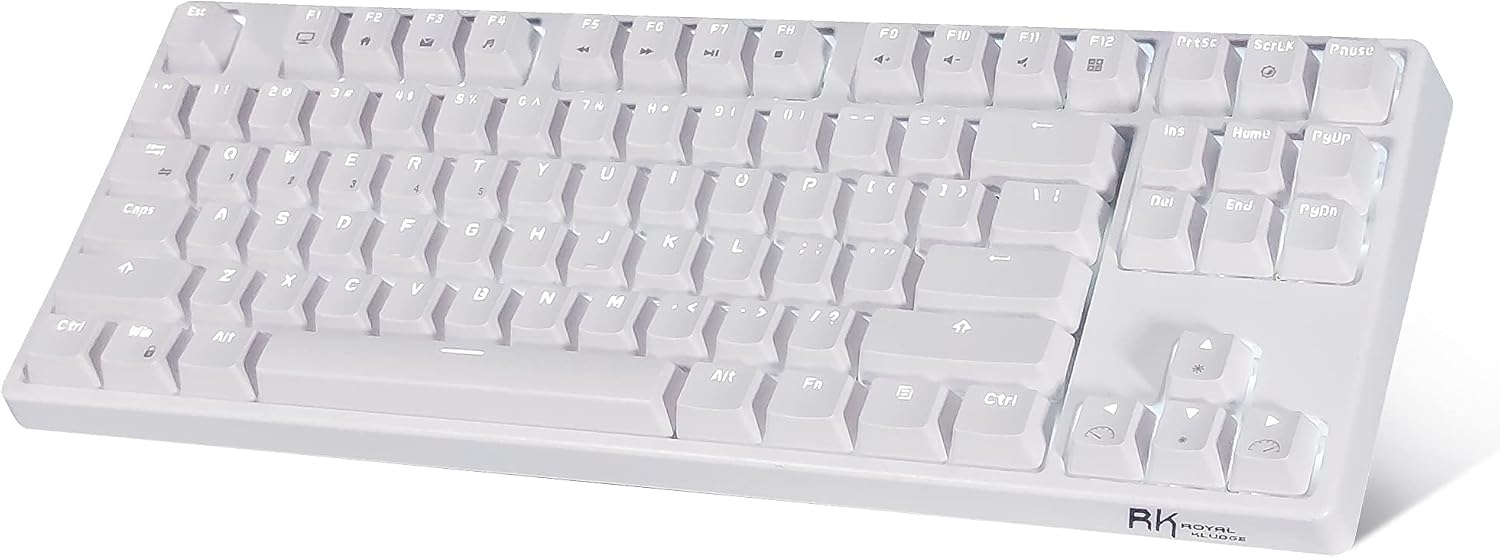 RK ROYAL KLUDGE Mechanical Keyboard 87 Keys White LED Backlight Tenkeyless USB Wired/Wireless Bluetooth Keyboard Gaming/Office for iOS Android