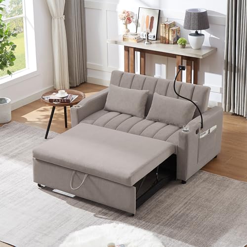 XD Designs 3 in 1 Convertible Single Sofa, Pull Out Sofa Bed Lounger Chair with Pillow and Adjust Backrest