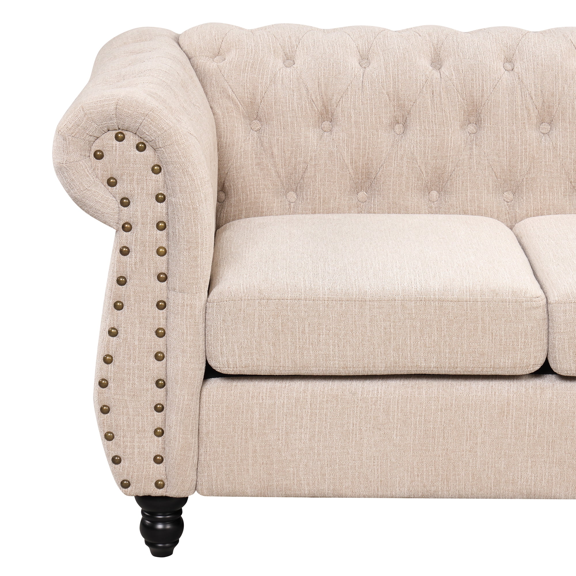 Classic 3 Seater Button Tufted Sofa, Upholstered Couch with Nailhead Rolled Arms Removable Cushions for Living Room Office Bedroom