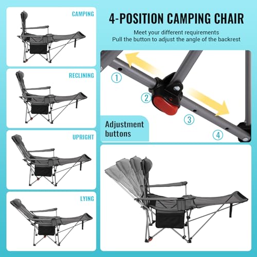 #WEJOY 2-in-1 Reclining Camping Chair with Footrest for Adults Folding Lounge Chair with Adjustable Backrest Lightweight Camping Chairs Heavy Duty