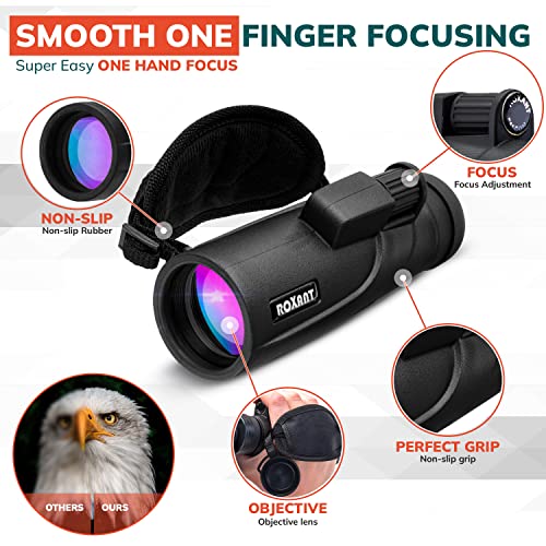 Roxant Falcon Monocular Telescope for Smartphone - 10x42 High Definition BAK4 Prism Focusing Scope - Monoculars for Adults - Includes Monocular