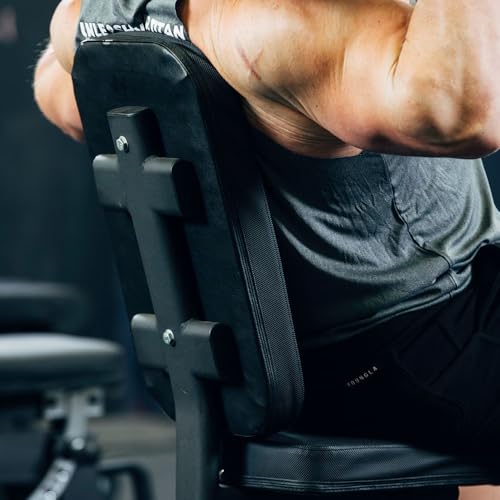 Titan Fitness Seated Stationary Bench, Rated 330 LB, Ergonomic Angled Back, Comfortable HeftyGrip Padding, Front Handle