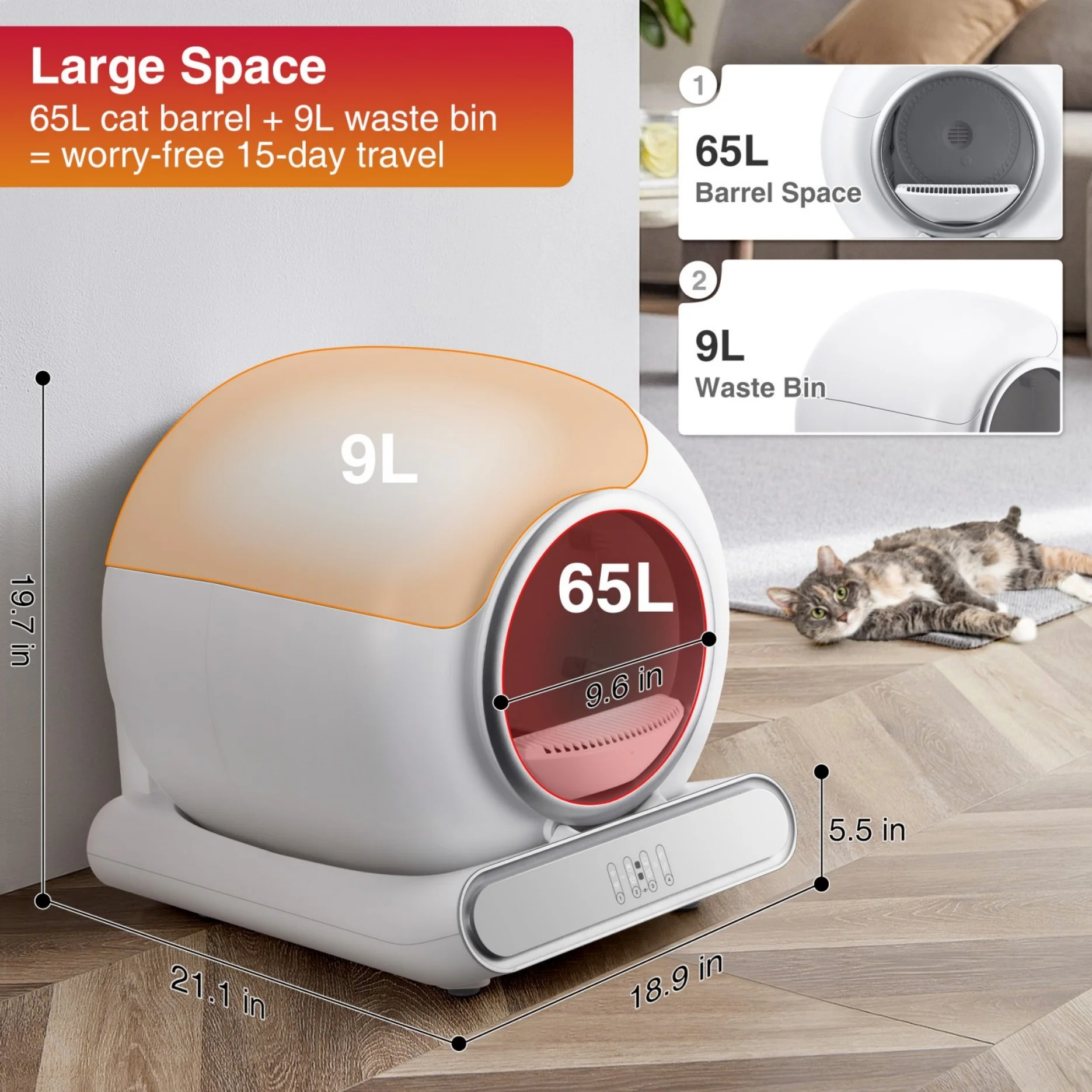 FaayFian Smart Self-Cleaning Cat Litter Box, Automatic Odor Control, 65L, Multi-Cat, Low Entry