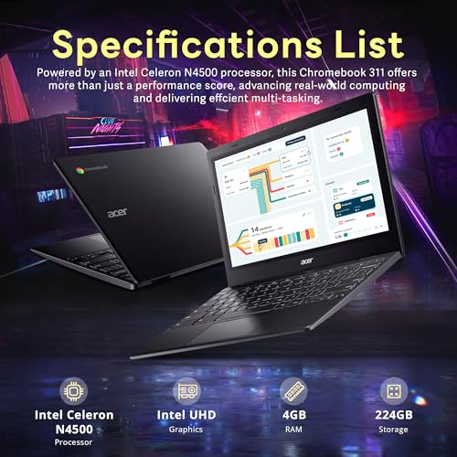 acer Chromebook 315 Laptop, 15.6" HD Display, Intel Celeron N4020(Up to 2.8GHz), 4GB RAM, 64GB eMMC, Intel UHD Graphics, 12.5H Long Battery, WiFi