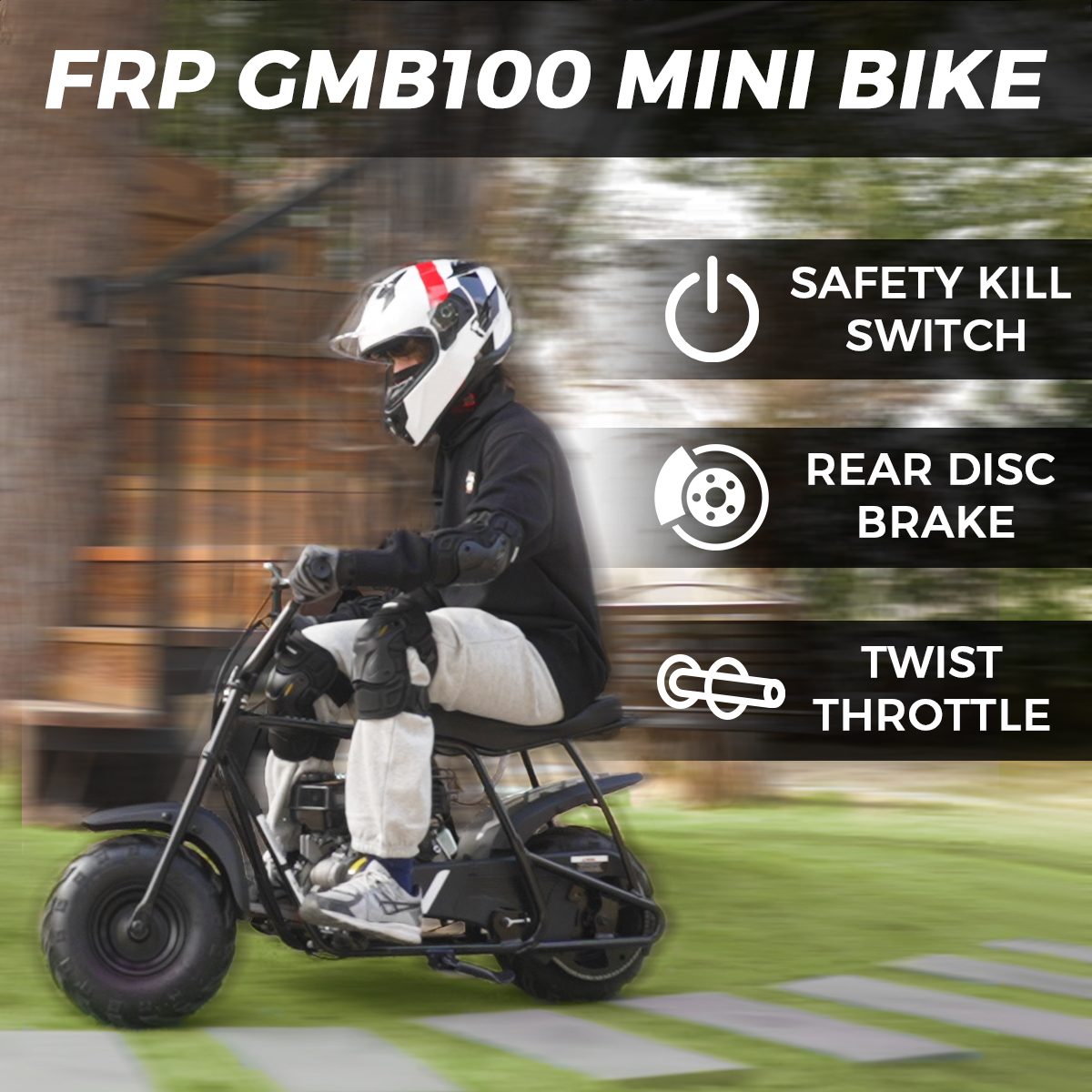 FRP GMB100 Mini Bike, 99CC 4-Stroke Mini Bikes for Adults, Gas Powered Mini Dirt Bike, Off-Road Motorcycle W/LED Headlight and Neck Gaiter