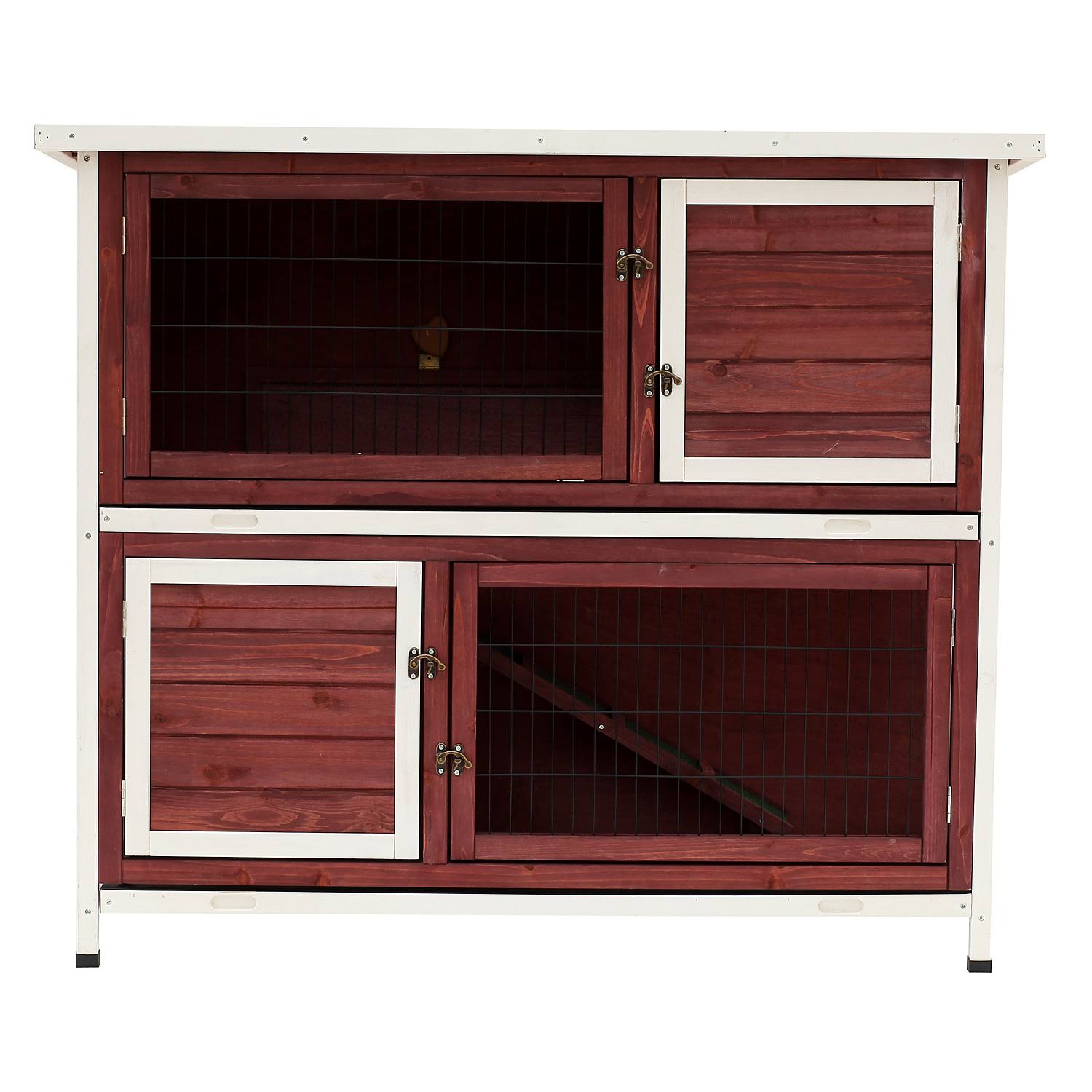 Pawhut 48x22 2 Story Elevated Wooden Rabbit Hutch Yard Bunny Cage w/ Tray u0026 Ramp