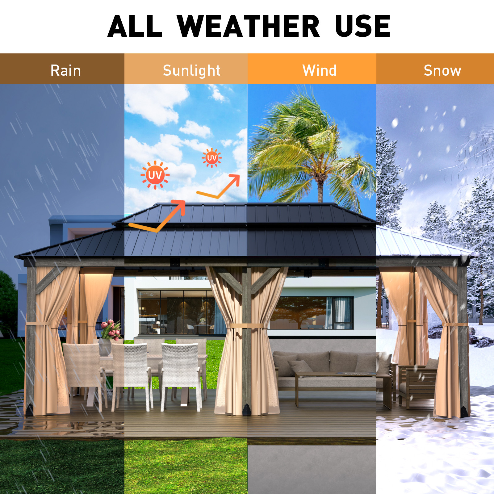 COSIEST 12x20FT Cedar Wood Gazebo, Outdoor Wooden Pergola with 2-Tier Galvanized Steel Roof, Netting & Curtains