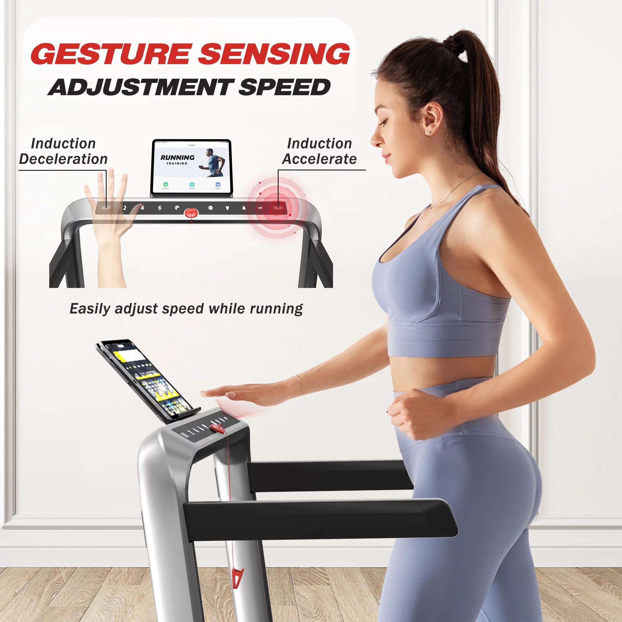 JELENS 2 in 1 Incline Treadmill Under Desk Walking Pad 2.5HP Home Folding Treadmills with Gesture Sensing Control