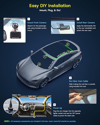 ROVE R2-4K DUAL Dash Cam Front and Rear, STARVIS 2 Sensor, FREE 128GB Card Included, 5G WiFi - up to 20MB/s Fastest Download Speed with App