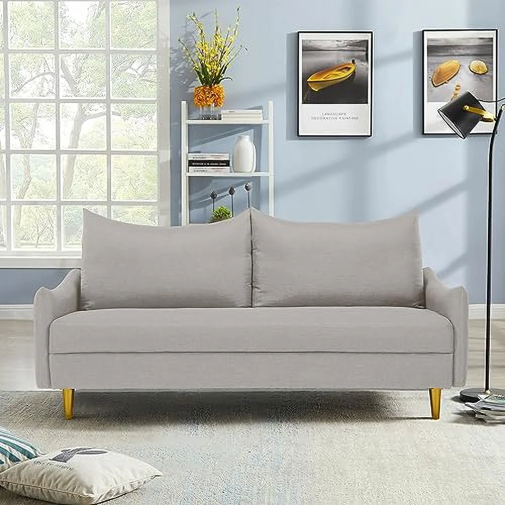 RUNFAYBIU 67" Modern Velvet Loveseat Sofa Couch  Mid-Century Tufted Upholstered Small Love Seat Couch with 2 Pillows