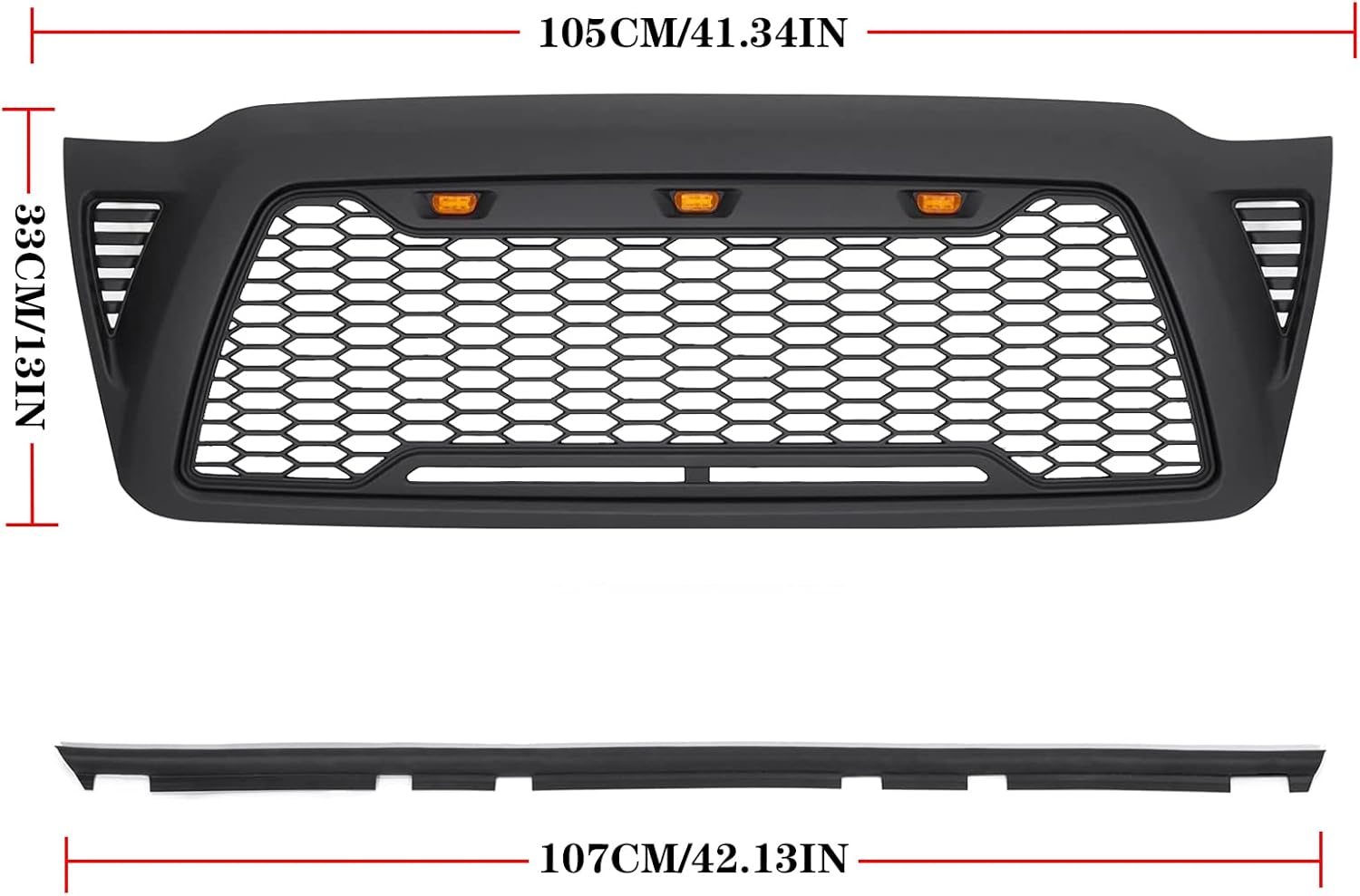 Mesh Grille Front ABS Grill For Toyota Tacoma 2005-2011 Mesh Grill with 3 LED lights (Matte Black)