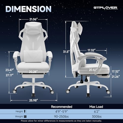 GTPLAYER Gaming Chair, Computer Chair with Mesh Back, Ergonomic Office Chair with Footrest