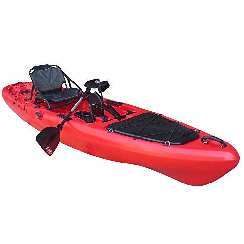 BKC PK13 13' Pedal Drive Fishing Kayak W/Rudder System and Instant Reverse, Paddle, Upright Back Support Aluminum Frame Seat
