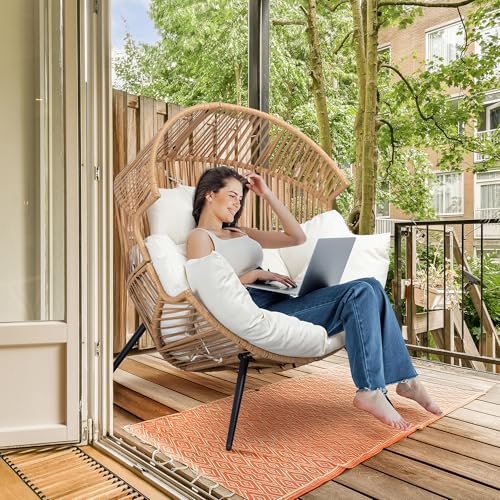 Shintenchi Wicker Egg Chair Outdoor Rattan Patio Chair with Cushion,Oversized Patio Lounge Chairs with Cushion Egg Basket Chair