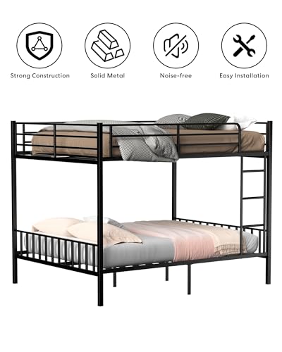 Full Size Loft Bed with Desk and Storage Stairs, Heavy Duty Metal Loft Bed Frame with Wardrobe