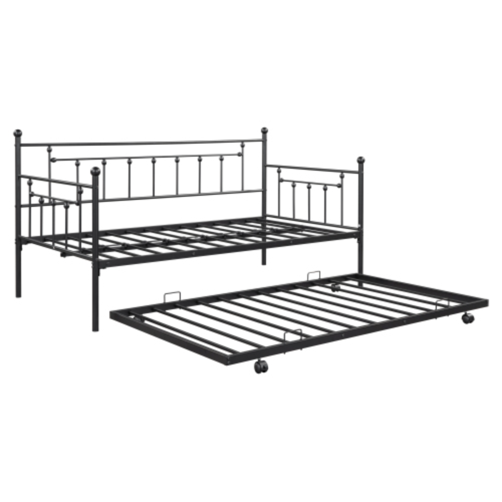 Daybed with Trundle Black + Metal