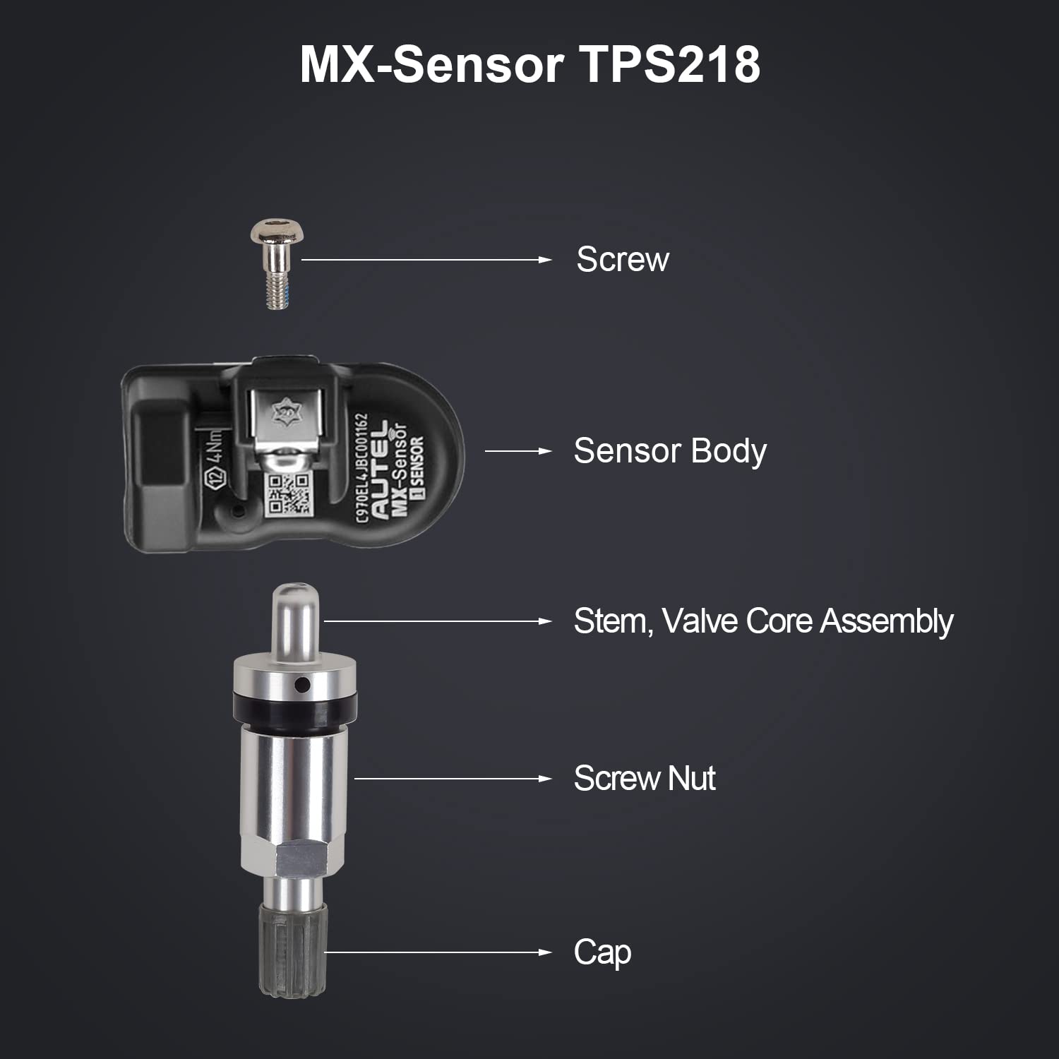 Autel TPMS Sensor MX-Sensor TPS218 315MHz+433MHz 2 in 1 Dual Frequency Replaced OEM Tire Pressure Sensor Universal Programmable Screw-in Sensor Sets