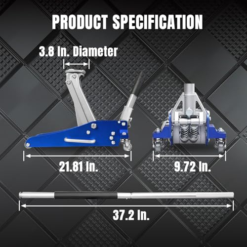 BIG RED T815016L Torin Hydraulic Low Profile Aluminum and Steel Racing Floor Jack with Dual Piston Quick Lift Pump, 1.5 Ton (3,000 lb) Capacity, Blue