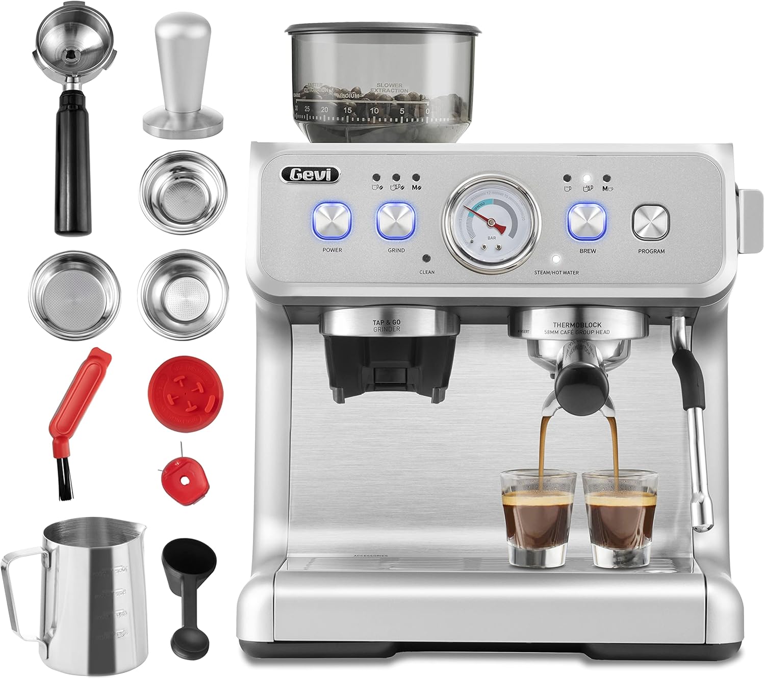 Gevi 4-in-1 Smart Pour-over Coffee Machine Fast Heating Brewer With Built-In Grinder, 51 Step Grind Setting, Automatic Barista Mode, Custom Recipes
