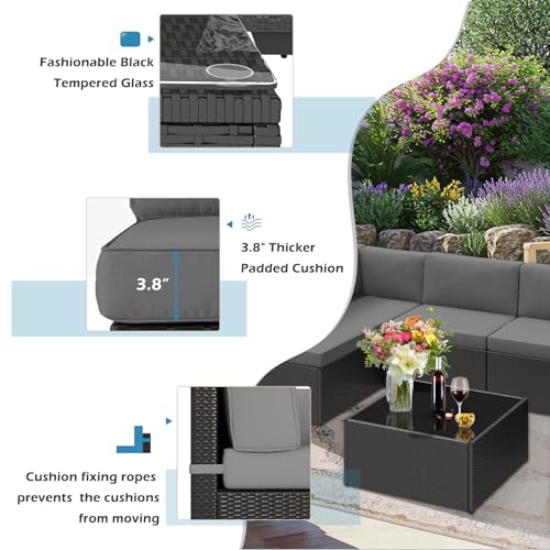 U-MAX 7 Piece Outdoor Patio Furniture Set, PE Rattan Outdoor Wicker Sectional Furniture Chair Set with Cushions and Tea Table