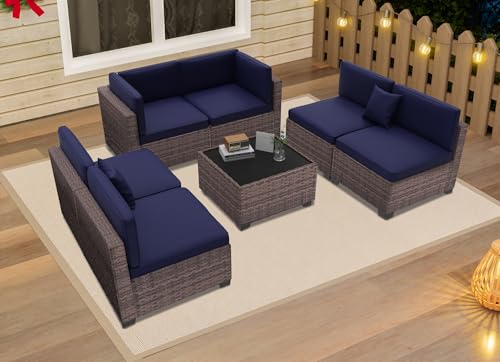 KIGOTY Patio Furniture Set 7 Pieces Conversation Sets, Outdoor Sectional Sofa