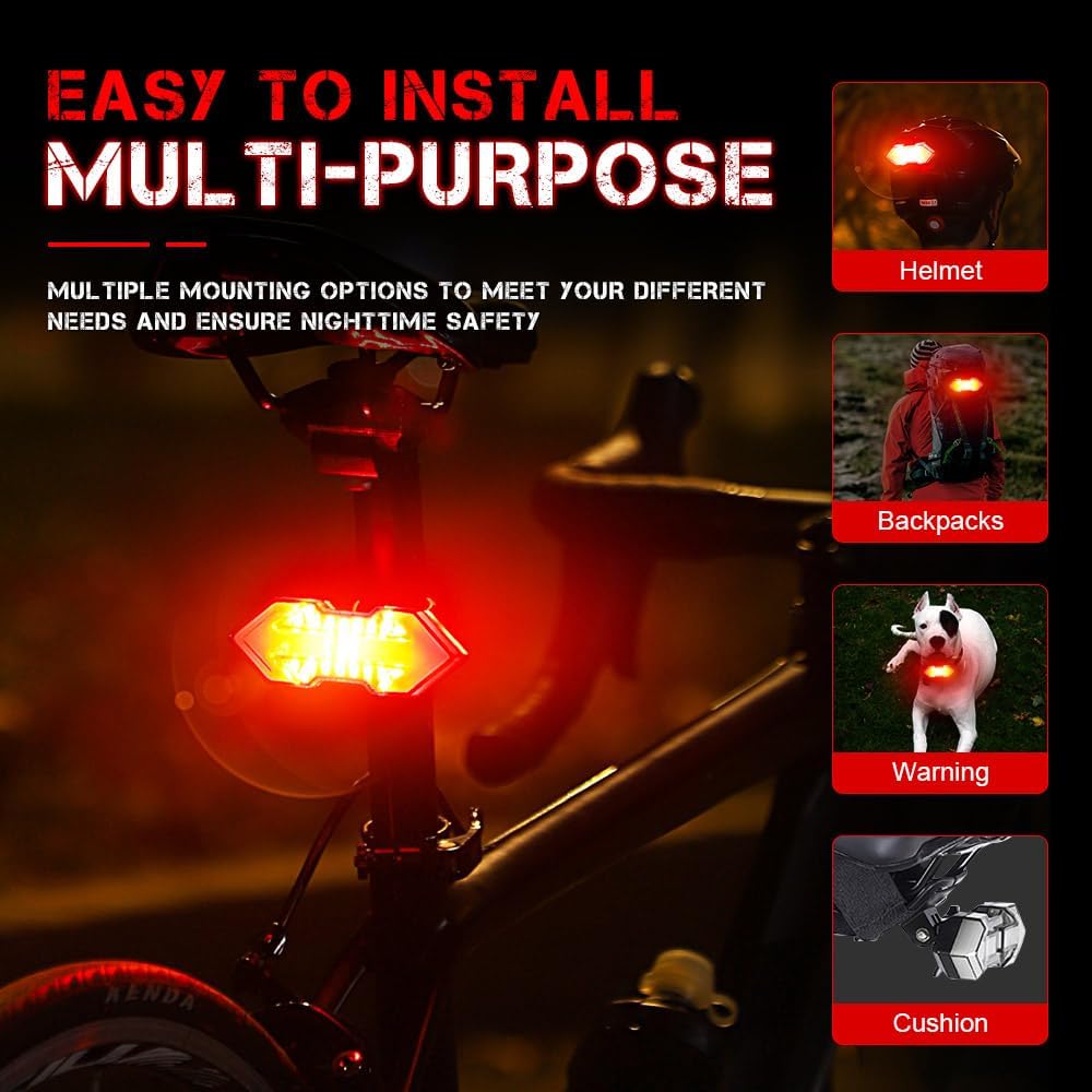 Bike Tail Light with Turn Signals, USB Rechargeable Wireless Remote Control-11 Modes Bright LED Rear Bicycle Light