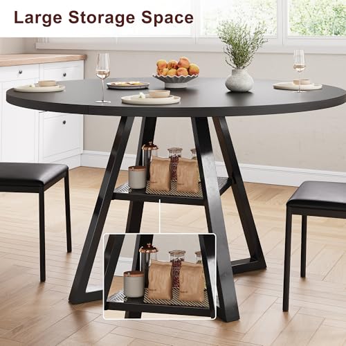 Round Dining Table for 4,Kitchen Dining Room Circle Dinner Pedestal Table,Space Saving Wood Kitchen & Dining Room Furniture (Vintage, 47In)